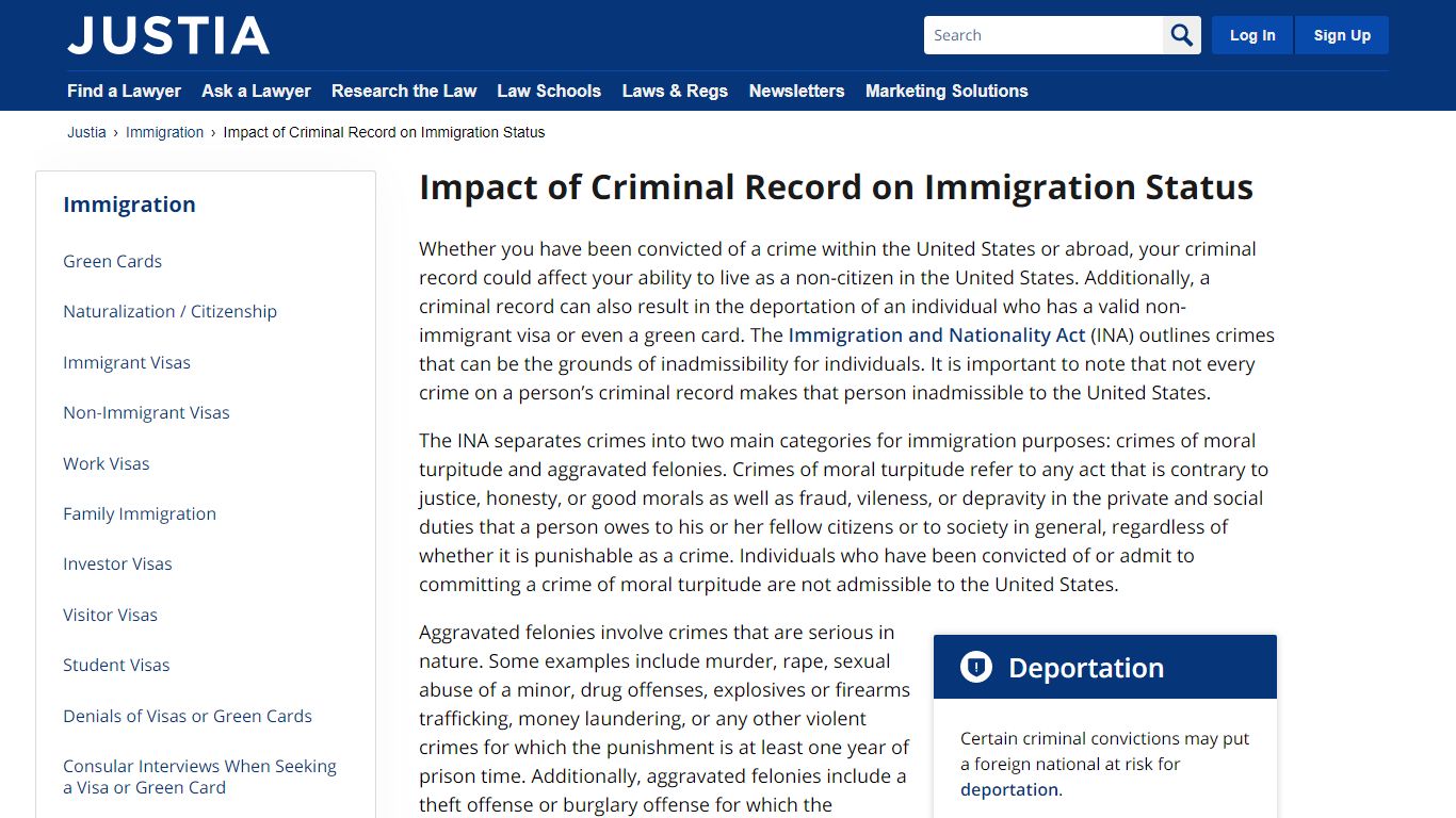 Impact of Criminal Record on Immigration Status | Justia